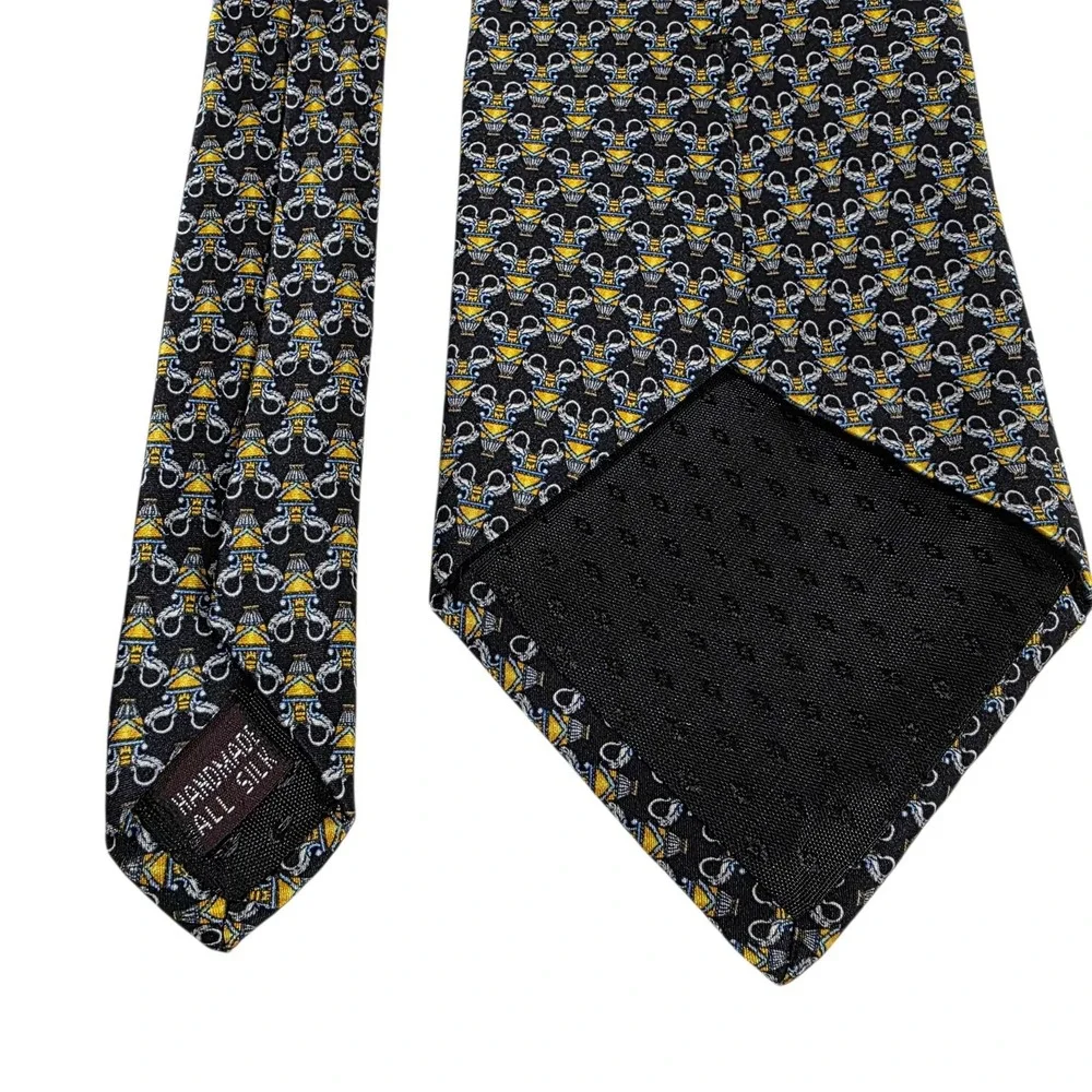 Raphael Mens Luxury Silk Tie Black Gold Pattern Handmade Roma Milano Necktie‎